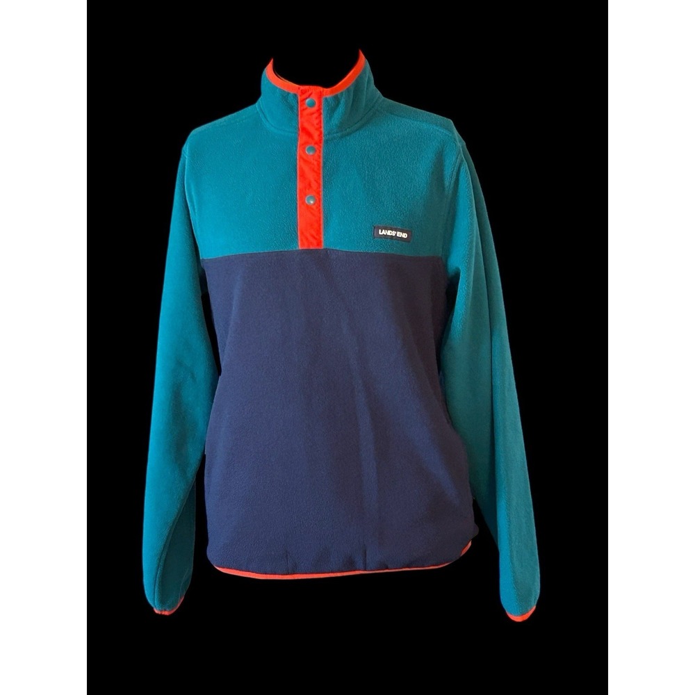 Lands End Quarter Button Teal And Navy Pullover Size Small
